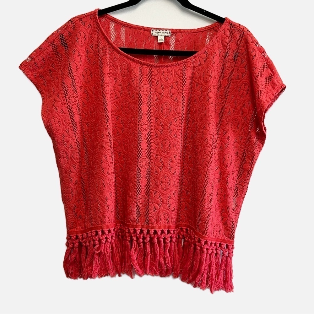 EYESHADOW size L Vermillion Bohemian Lace Top with Fringe Detail at wais…